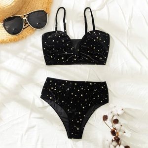 Shein Women's Sexy Fashion Printed Velvet Swimsuit Bikini